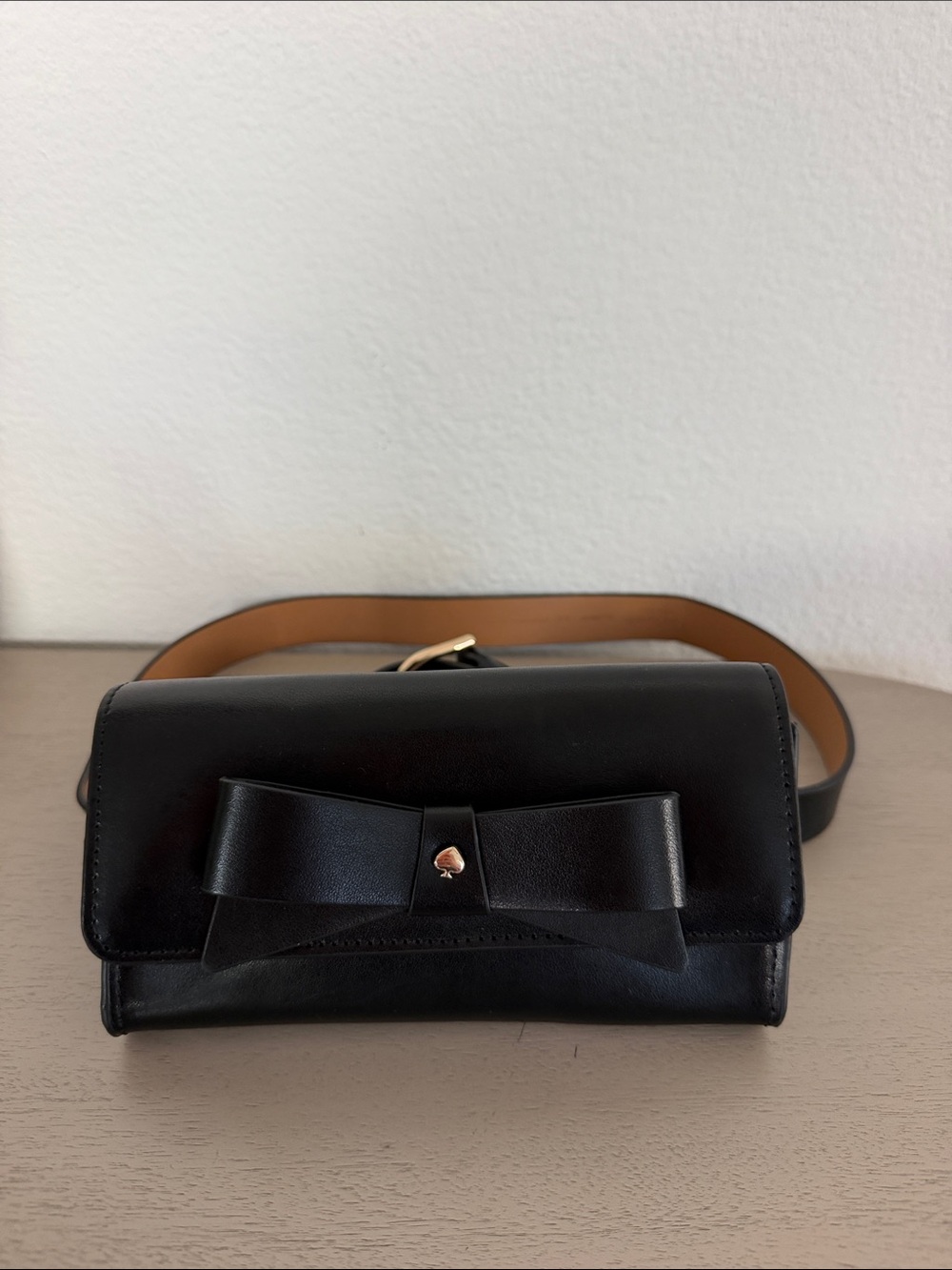 kate spade Black Leather Crossbody Belt Bag with Bow